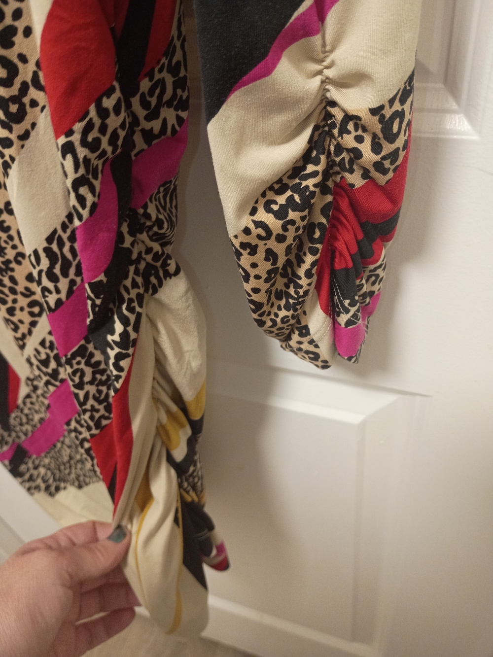 Long-Sleeve Leopard & Stripe Print Dress in Beige, Pink & Black - Picture 8 of 9